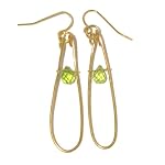 Peridot Earrings 05 Dangle Green Faceted Drop Gold Plated Crystal Healing Gemstone Genuine Smiling Stone 2.2