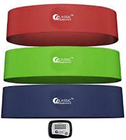 Fitness Bands with Step Counter - Get 3 Exercise Bands - Resistance Bands Include Several Workout Videos and Chair Exercises. Resistance Band Exercises are Effective For All Fitness Levels - Step Counters Track your Steps/Miles/Kilometers/Calories Burned. Professional Grade 100% Latex Exercise Bands are Frequently Used with Brazil Butt Lift, P90X, and Insanity Workouts - 3 Levels of Resistance and Recommended by Therapists Worldwide. Travel, Home, and Rehab. Backed by Amazon Guarantee.