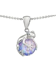 Original Star K (tm) Frog Pendant with 10mm Simulated Blue Opal Ball in 925 Sterling Silver