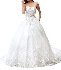 Strapless Natural   Waistline Satin Crystals Lace-Up Crystal   Ball Gown Wedding Dress 