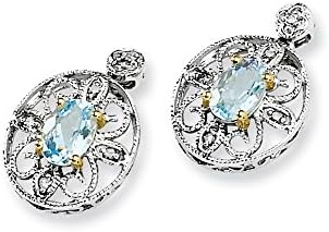 Sterling Silver &amp; 14K Sky Blue &amp; Diamond Earrings,