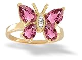14K Yellow Gold Genuine Pear Pink Tourmaline and Diamond Butterfly Ring