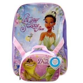  Kids inch The Princess and the Frog Backpack with Detachable Lunch Kit - Purple