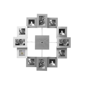 PT Photo Frame Clock Family Time Brushed, Aluminium Silver, Small
