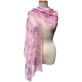 SilkNOW 100% Pink Silk Chiffon Georgette Scarf with Beautiful Multi Colored Floral Pattern