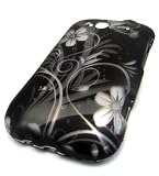 HTC Wildfire S Black Canvas Flower Rubberized Feel Rubber Coated Case Cover Skin Protector VIRGIN MOBILE METRO PCS ONLY