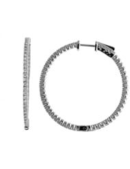 Birthstone Company 14K 1ct White Gold Diamond Secure Lock 35 mm Hoop Earrings