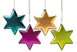 Set of 4 Vibrant Jewel Tone Multi-Color Star Christmas Ornaments