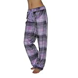 Womens DKNY Comfortable Polar Fleece Sport Lounge Pajama / Sleep Pants / Trousers - Purple & Grey