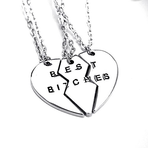 Cosplaywho bff best bitches split heart pendant necklace 3 pc