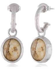 Sterling Silver Gemstone and White Glass Doublets Hammered Oval Drop Earrings