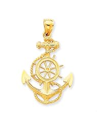 14K Yellow Gold Large Anchor w/Wheel Charm Pendant