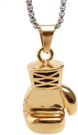 Salon Jewelry Stainless Steel Cross Boxing Gloves Mens Pendant Necklace, Gold, 24 inch Chain