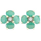 14k Yellow Gold Emerald Flower Earrings with Diamond-Accent