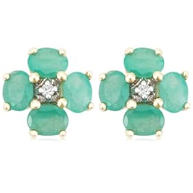 Buy 14k Yellow Gold Emerald Flower Earrings w  Diamond Accent by Amazon.com Collection