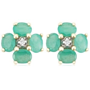 Buy 14k Yellow Gold Emerald Flower Earrings w  Diamond Accent by Amazon.com Collection