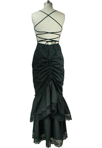 Victorian Gothic Renaissance Fishtail Long Black Dress S