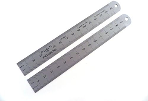 PEC Tools USA 150 mm Metric Semi-Rigid Zero Glare Satin Chrome Stainless Steel Machinist Engineer Ruler / Rule with Graduations in mm and .5mm Model 470-150F