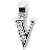 Silver Block Initial Pendant with Cubic Zirconia, Size: 12mm