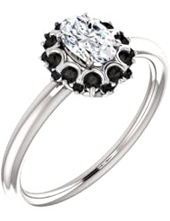 10K White Gold Oval Cut White and Black Diamond Flower Inspired Ring -- LIFETIME WARRANTY