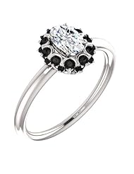 18K White Gold Oval Cut White and Black Diamond Flower Inspired Ring -- LIFETIME WARRANTY
