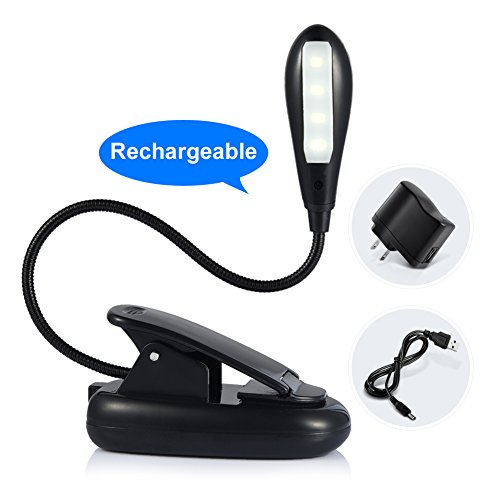 Ledgle LED Book Light Rechargeable Extra-Bright, Easy Clip On Reading Light, 2 Brightness Settings, Soft Padded Clamp, USB Cable & CE Certified AC Charger. Perfect for Night Readers