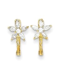MadiK® 14k Yellow Gold Polished CZ April Birthstone Flower Hinged Hoop Earrings