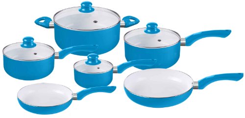 Proctor Silex 10-Piece Silex Celebration Ceramic Non Stick Coating Cookware Set, Blue