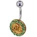 Green Crystal Gold Plated Snake Coin Dangle Belly Ring