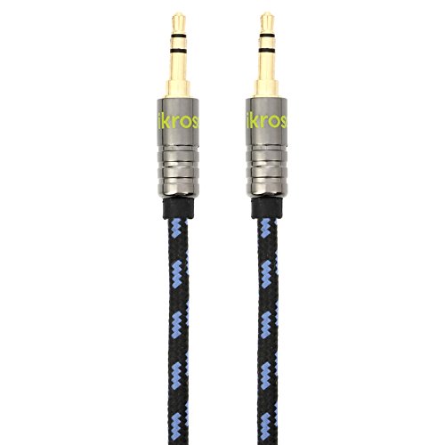 For Sale! iKross 6 Feet 3.5mm Jack Braided Sleeve jacket Auxiliary Aux Audio Cable – Black / Blue