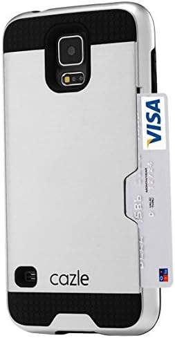 Galaxy S5, Dual-layer Heavy Duty Matte Rugged Protective Cover Case with Credit Card Slot Holder for Samsung Galaxy S5 GS5 by Cazle (Silver)