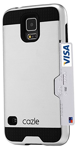 Galaxy S5, Dual-layer Heavy Duty Matte Rugged Protective Cover Case with Credit Card Slot Holder for Samsung Galaxy S5 GS5 by Cazle (Silver)