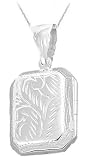 Sterling Silver Engraved Rectangle Locket Necklace with 18 inch Silver Chain