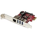 StarTech.com 3 Port PCI Express USB 3.0 Card Plus Gigabit Ethernet, Fits Standard and Low-Profile PCs UASP Supported - Optional SATA Power PEXUSB3S3GE