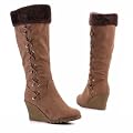 Damen Schuhe, STIEFEL, WARM GEF�TTERT MIT KEILABSATZ, KF7006, Synthetik in hochwertiger Leder Optik
