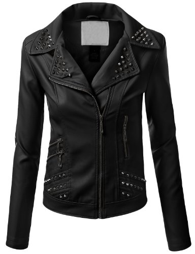 J.TOMSON Womens Faux Leather Quilted Jacket
