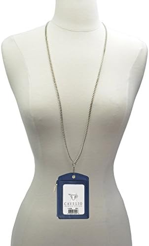 Cavelio ID Lanyard Leather Badge Holder with Chain Neck Strap (Blue)