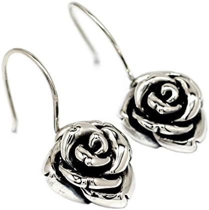 15mm Oxidize Forming 925 Sterling Silver Rose Earrings for Women with Hook Dangle Style [SE0001]