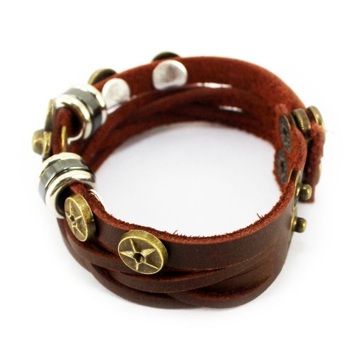 November's Chopin (TM) Unique Charm Flower Button Leather Adjustable Single Wrap Bracelet