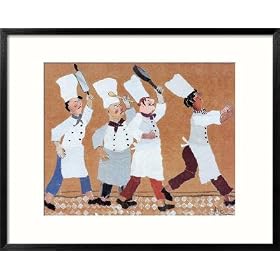 Chefs with Burning Pan Framed Art Poster Print by Lizbeth Holstein, 30x26