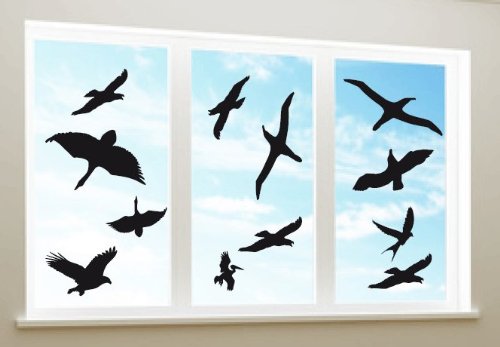 Produkt-Bild: Gro&szlig;e und viele Warnv&ouml;gel Fensterschutz Vogelschutz Vogel-Silhouetten Set 12 St&uuml;ck Aufkleber