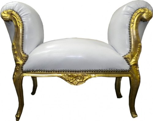 Barock Schemel Hocker Weiß / Gold - Sitzbank