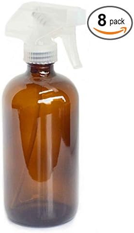 ZenXoilz 16 oz - 8 Pack Amber Glass Bottle with Trigger Sprayer for Aromatherapy Oils