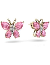 Created Pink Sapphire 14kt Yellow Gold Butterfly Earrings