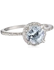 Sterling Silver Diamond and Aquamarine Circle Ring (0.05 Cttw, G-H Color, I3 Clarity)