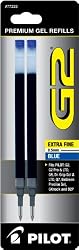Pilot G2 Gel Ink Refill, 2-Pack for Rolling Ball Pens, Extra Fine Point, Blue Ink (77233)