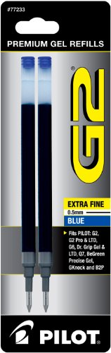 Pilot G2 Gel Ink Refill, 2-Pack for Rolling Ball Pens, Extra Fine Point, Blue Ink (77233)