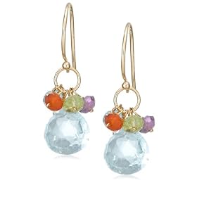 14k Yellow Gold Blue Topaz Briolette Drop and Multi-Gemstone Beaded Earrings by Amazon.com Collection