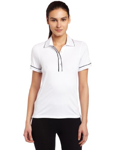 Callaway Women's Piped Short Sleeve Polo,Bright White,X-Small