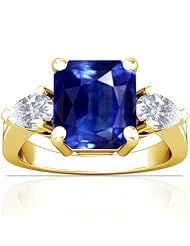 14K Yellow Gold Emerald Cut Blue Sapphire Three Stone Ring